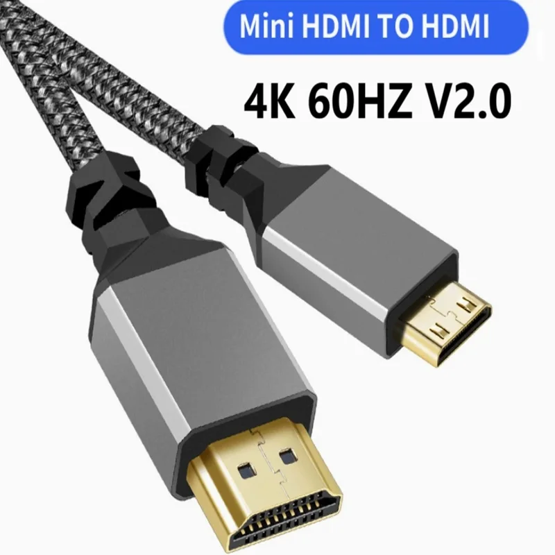 1m 5m 10m Nylon MINI HDMI To HDMI Cable HDMI2.0 4k MINIHDMI Cable Male A Male 4K 60HZ HD 1080P Adapter Converter Wire TV Camera