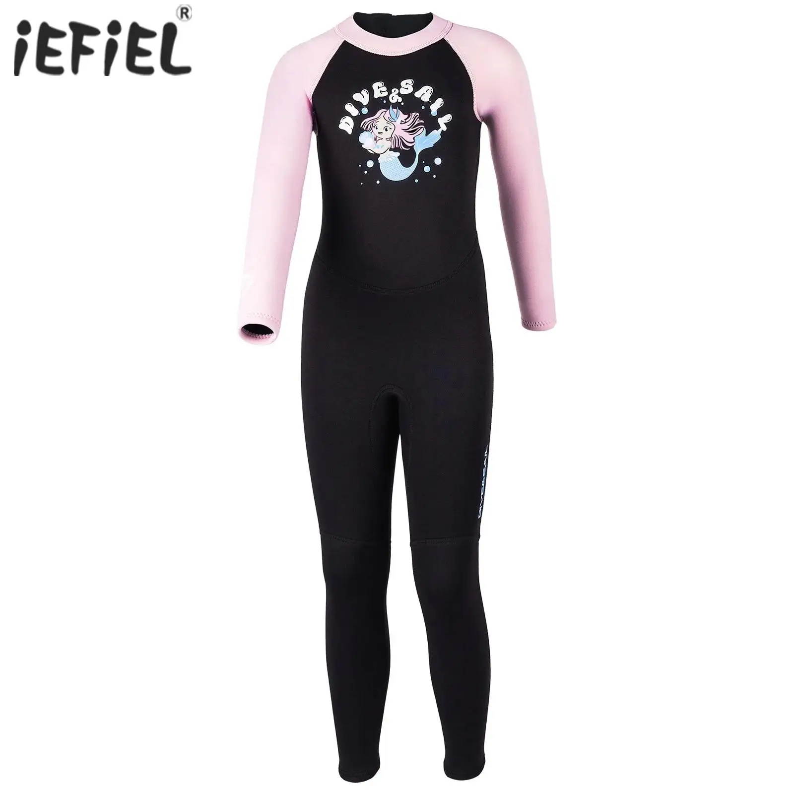 

Kids Girls 2.5mm Neoprene Wetsuit Mermaid Printed Long Sleeves Jumpsuit Bodysuit Thermal Swimsuit for Diving Surfing Swimming