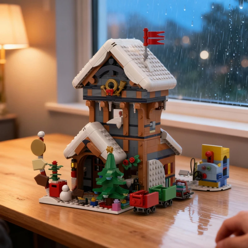 

1439 деталей MOC: Модульная модель зимнего почтового отделения, рождественский подарок, строительные блоки, декор для комнаты, домашний декор, подарок для дома