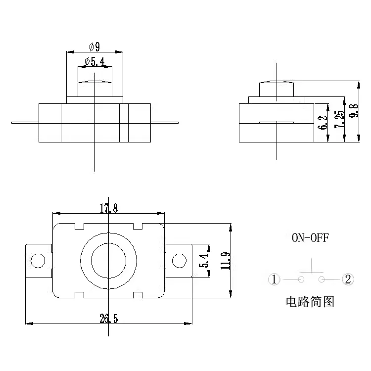 Interruptor de linterna vertical, Parche de 2 pines, botón de linterna LED, YT-1812-D