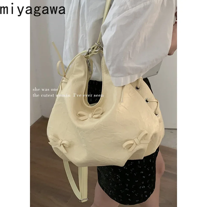 

Miyagawa Girl's Bow Tote Bag Women's 2024 New Fashionable Korean Small Backpack Causal Large Capacity Backpacks