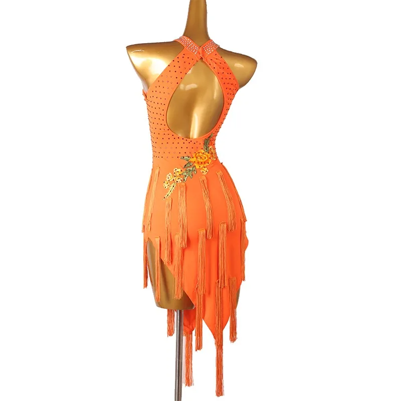 Dance Sports Costume Latin Dress Girl Female Clothing Fringed Skirt 2024 New Girls Line Suit Women Elegant Evening Dresses Samba