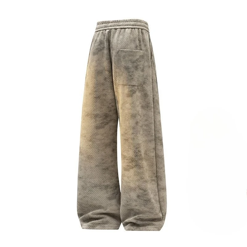 Loose Straight Leg Men’s Pants Winter Thick Fleece Lined Tie Dye Casual Design All Season Sports Daily Wear Large Size Trouser