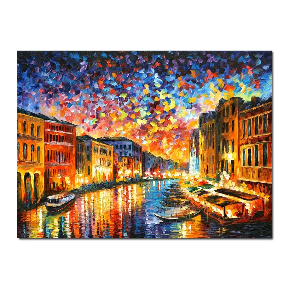 

Venice Grand Canal Canvas Art Handmade Oil Painting Amsterdam Landscape Contemporary Abstract Artwork Living Room Decor Large