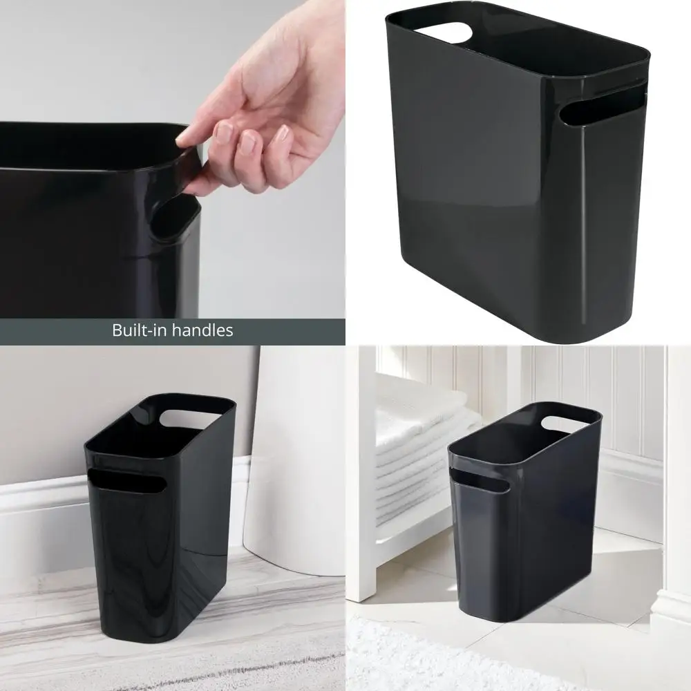 

Compact 1.5 Gallon Black Wastebasket with Handles for Home, Office, and Recycling Use