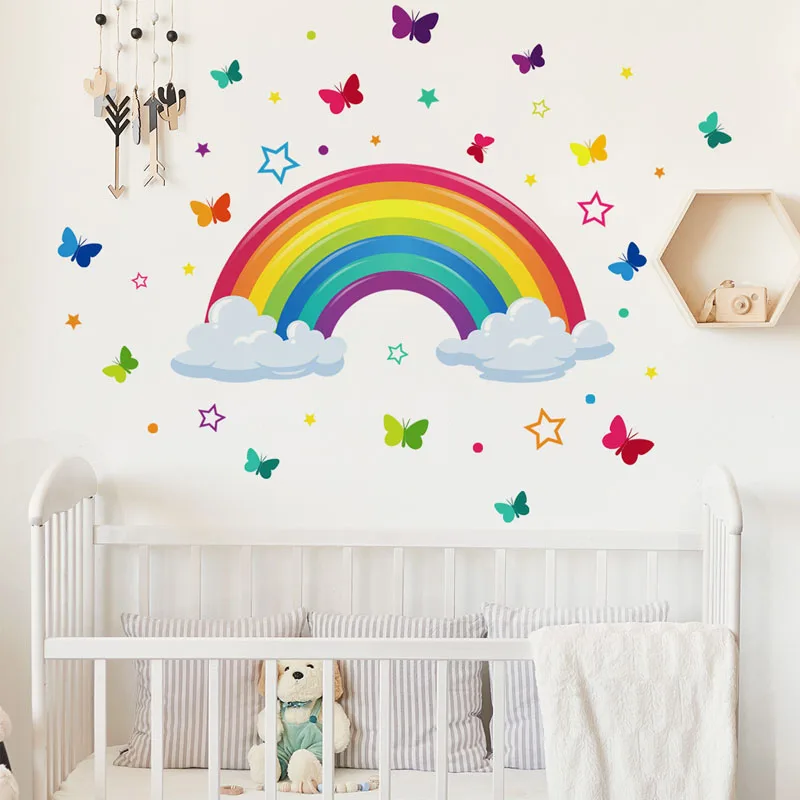 beautiful Rainbow butterfly wall stickers for living room girl's room stickers decor remvoable PVC decals room wall mural 361