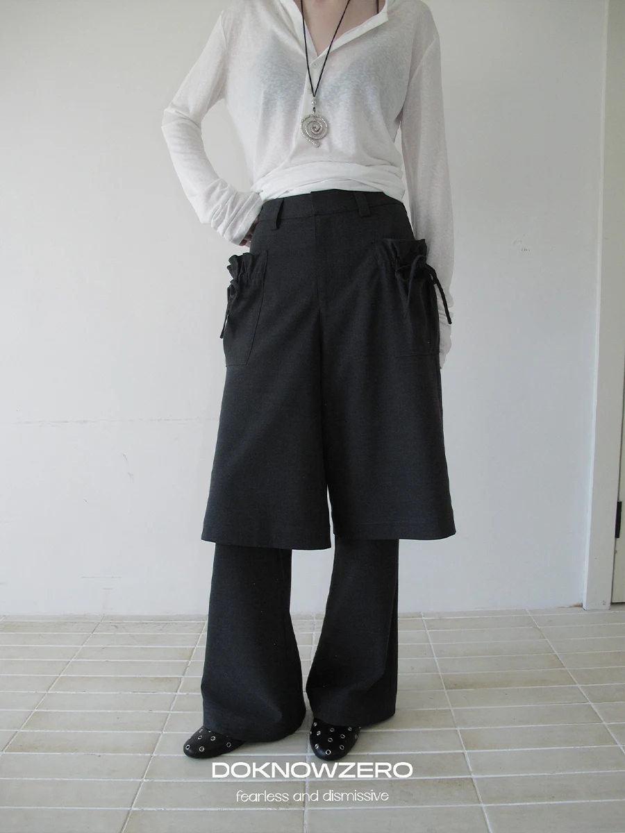 

Женские повседневные брюки DKZ ey True Two-Piece: винтажный дизайн со съемными элементами, осенняя новинка, прямой крой, средняя посадка, длинные, для работы и повседневной носки