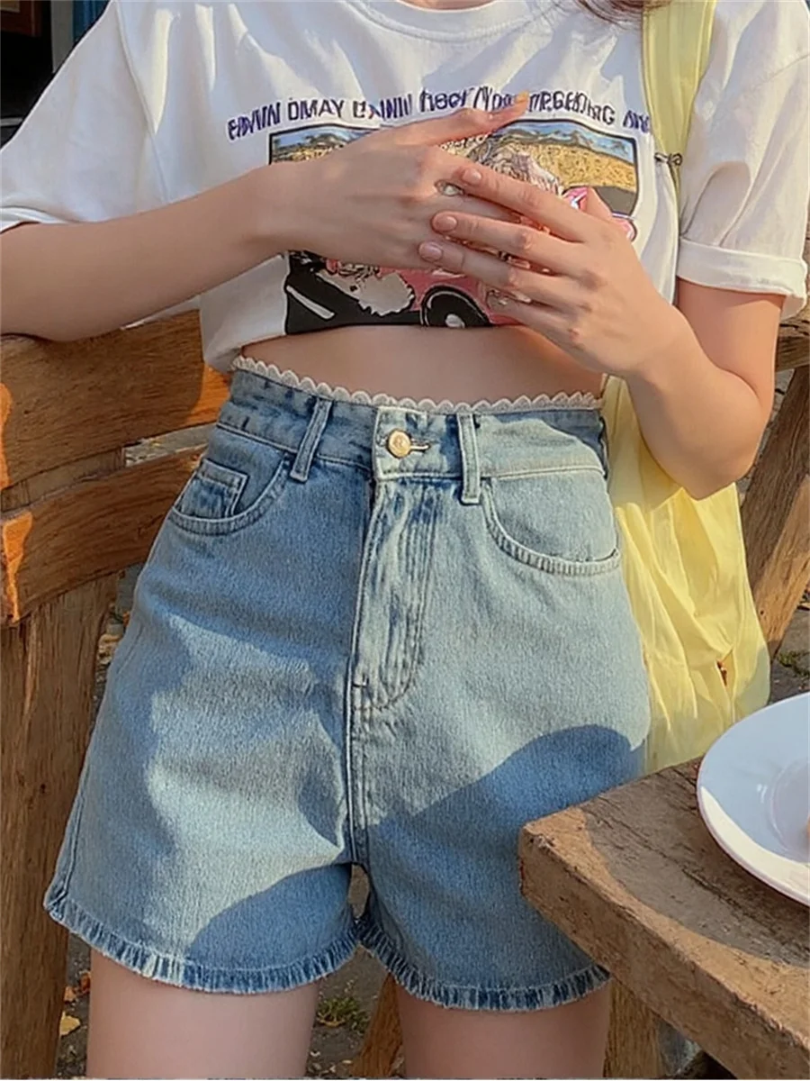 Pantaloncini da donna a vita alta con fori piccoli diamanti decorazione pendolari gialli taglie comode movimento punto finiture