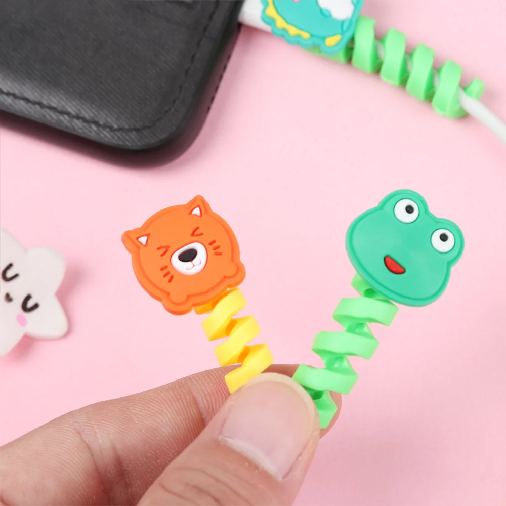 Cute Cartoon Animal Spiral Protector Data Line Cord Protector Protective Case For iphone Cable Winder Cover USB Charger Cable