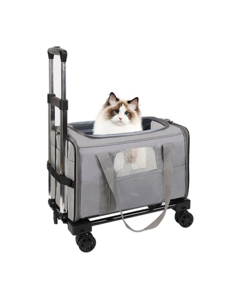 Pet Trolley Bag Detachable Rolling Carrier for Small Dogs Cats Portable Travel Carrier with Telescopic Handle and Shoulder Strap