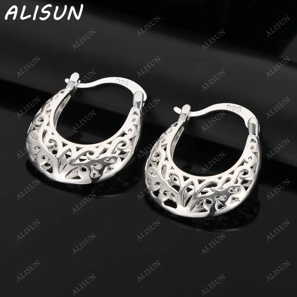 

ALISUN 925 Sterling Silver 20mm Hollow Hoop Earrings For Women Fashion Jewelry Charm Grace Wedding Engagement Accessories