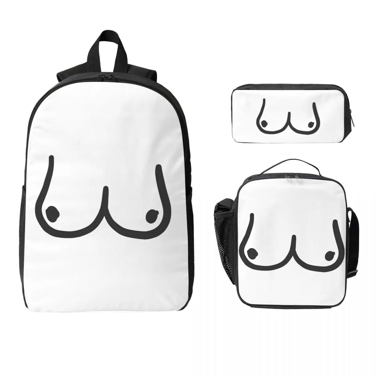 Boobs Breasts Free The Nipple Sticker Backpack Boys Girls BookBag School Bag Shoulder Bags 3ps Insulated Lunch Bag Pencil Case