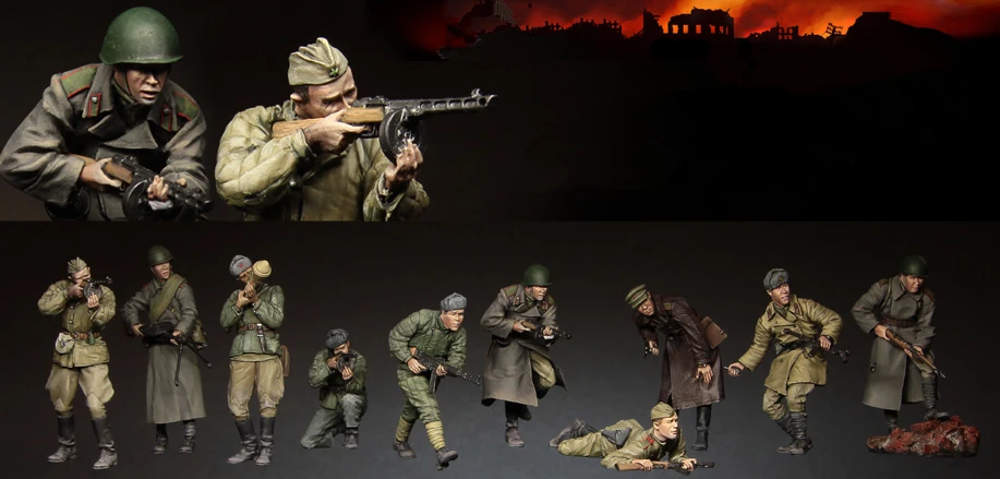 1/35 레진 피규어 모델 키트, 러시아 보병 10 인용 마이크로 장면 레이아웃 디오라마 DIY 장난감, 조립되지 않은 미도색 미니어처