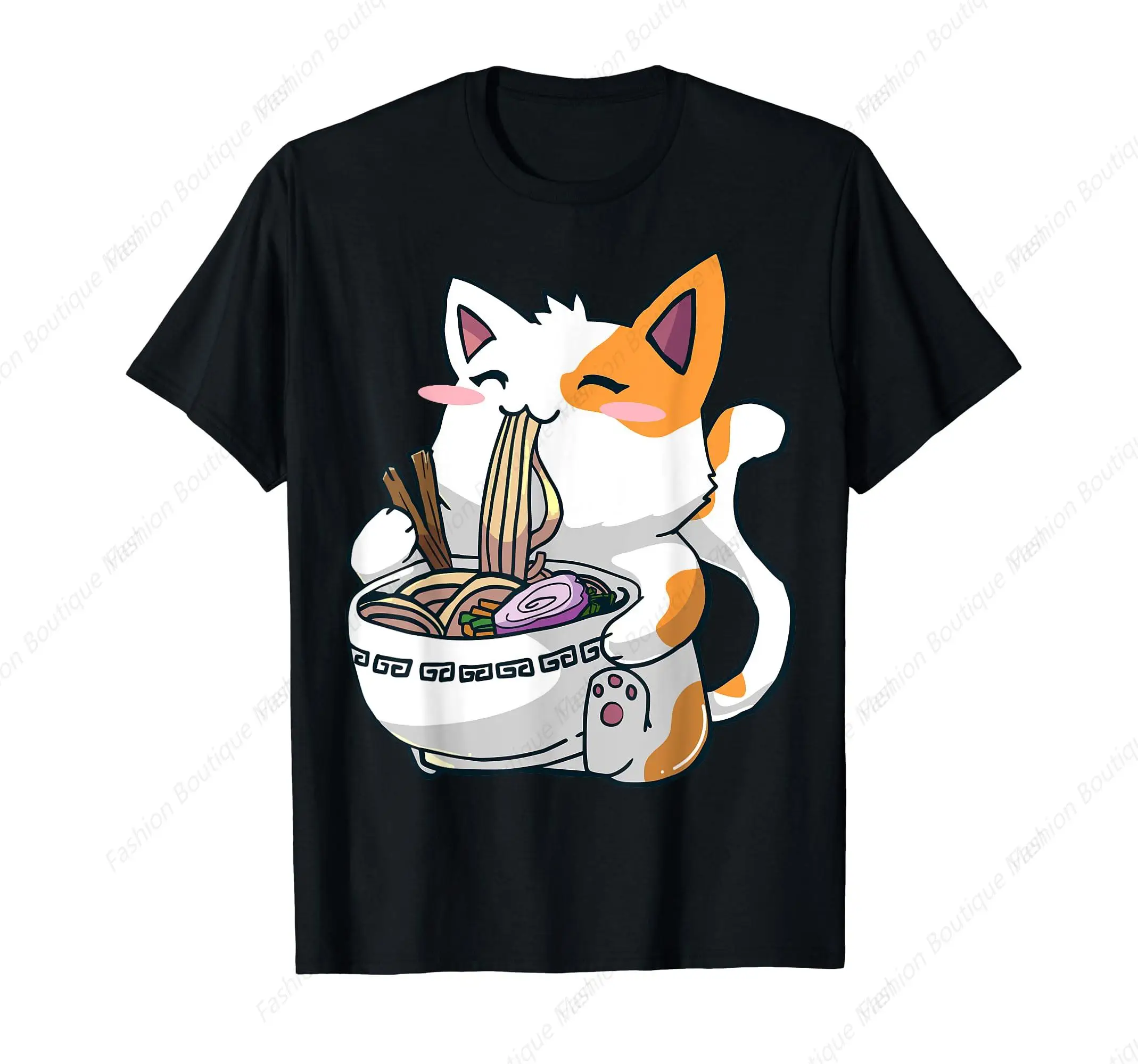 

Cute Ramen Cat Kawaii Anime Otaku T-Shirt Men Women Leisure Cotton Shirt