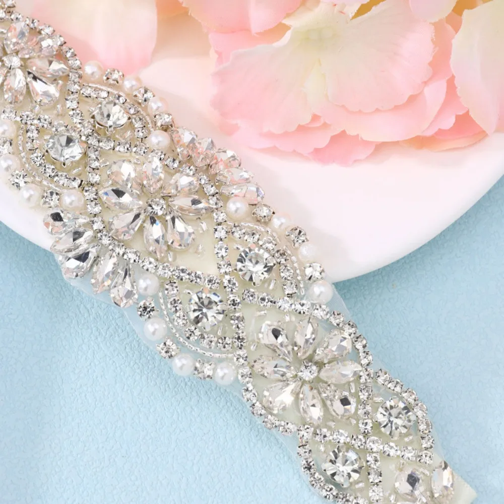 

Gorgeous Rhinestones Appliques Wedding Bridal Belt Rhinestone Pearls Sashes for Party Gowns cinturon para vestido de novia boda