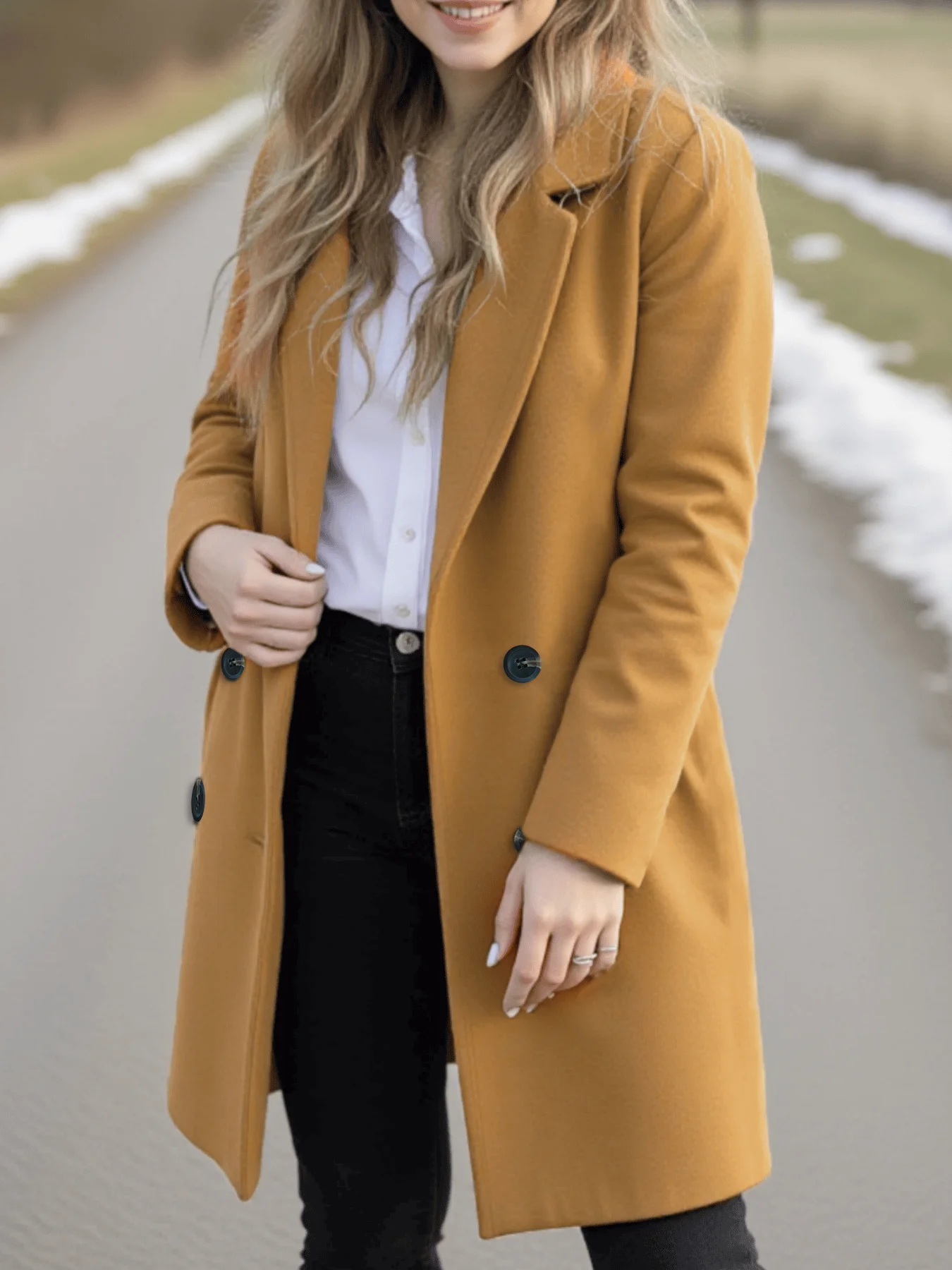 Women's Double-Breasted Wool Blend Overcoat, Winter Warm Long Trench Style Coat, Fashion Popular Jacket for Autumn