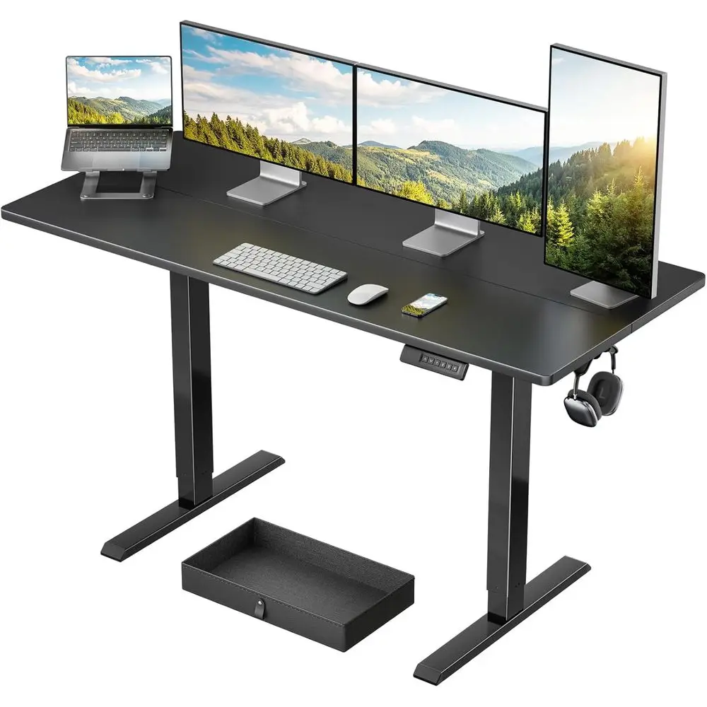 

Electric Standing Desk 55x24, Computer Desk, Sit-Stand Office Table with Storage, Hooks, Cable Management, Ergonomic Height Adju