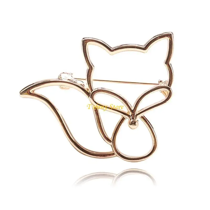 N58F Stylish Hollow Foxes Brooch Pin Casual Brooches Alloy Texture Suitable for Women Casual and Formal Wear Various Occcasion
