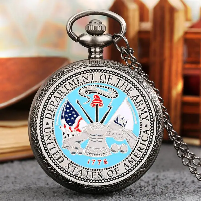 

Retro Gray United States of America Department of Army Necklace Quartz Pocket Watch Pendant Chain Souvenir Gifts Unisex 2022