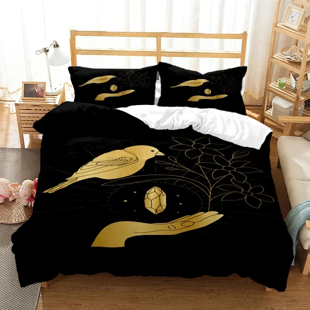 Magic Astrology Esoteric Gold Print Three Piece Set Fashion Bedding Article Children or Adults for Beds Quilt Covers Pillowcases