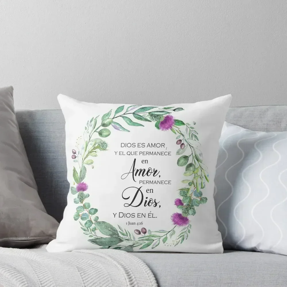 Dios es Amor Spanish bible verse 1 Juan 4 Throw Pillow bed pillows luxury decor autumn pillowcase pillow