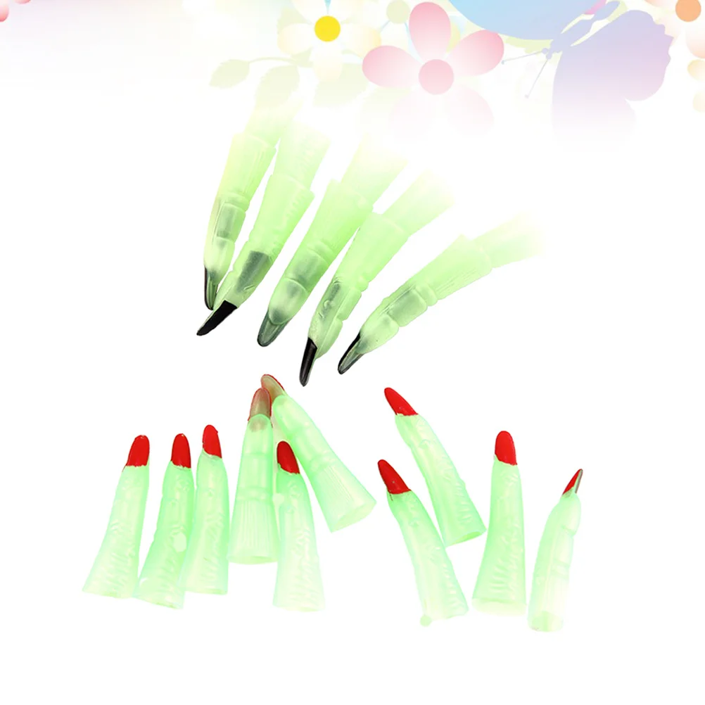 20 قطعة توهج في الظلام هالوين الساحرة الأظافر أصابع وهمية مخيف زي الدعائم الطرف أحمر أسود الساحرة الأظافر #4