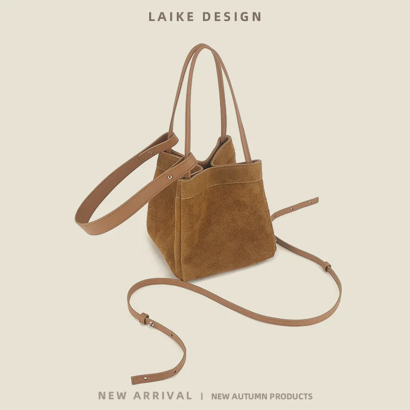 

Laike Leather Goods Autumn and Winter New Frosted Leather Vegetable Basket Bag Niche Deformation Handbag One Shoulder Crossbody