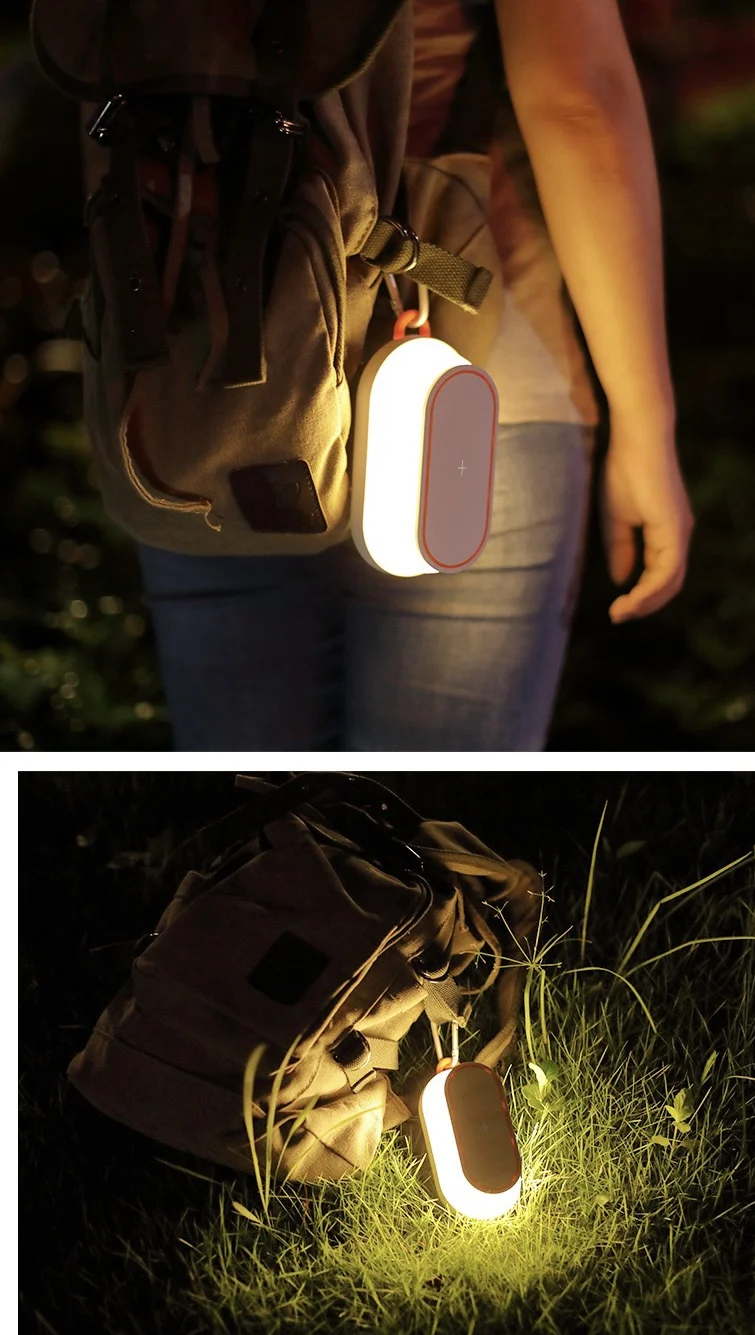 Led Night-light wireless Mobile Power Bank holder 5000mah for outdoor camping field atmosphere light portable charger