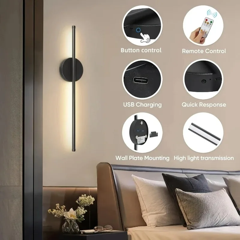 LED Wall Lamp Reading Light Wireless 5V Rechargeable 6 LED Wall Lamp Reading Light Wireless 5V Rechargeable