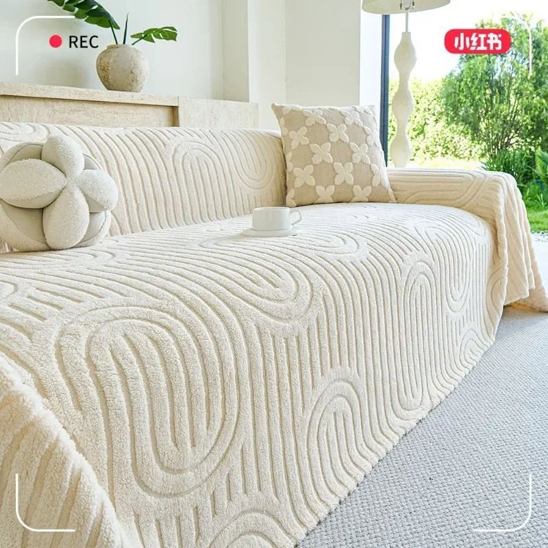 Autumn Winter Thicken Couch Blanket Soft Warm Plush Sofa Covers Towel Solid Color Integrated Full Coverage Dust Sofa Slipcover