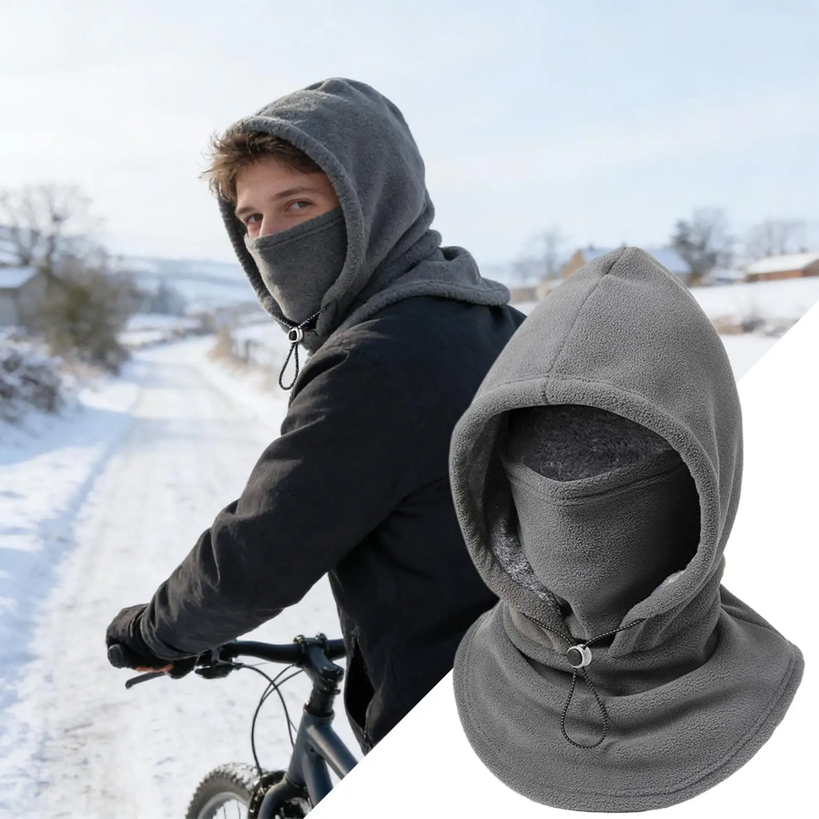 

Hood Face Cover Breathable Adjustable Drawstring Windproof Outdoor Supplies Warm Winter Hat For Cold Weather Cycling Outdoor