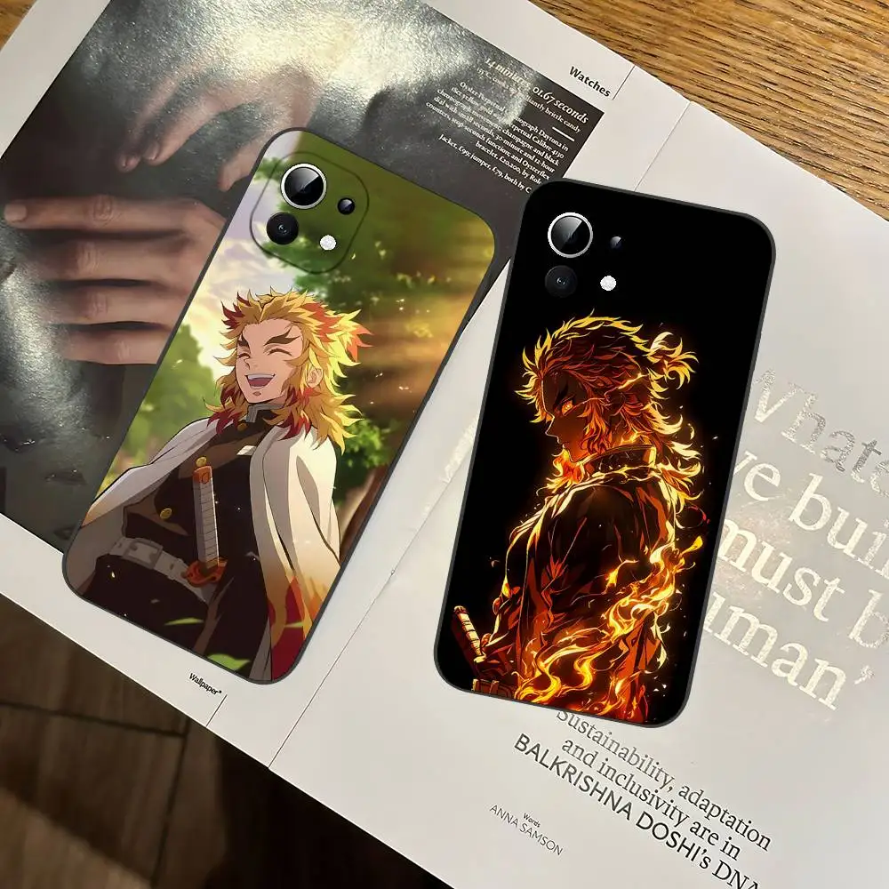 حافظة هاتف Rengoku Kyoujurou لهاتف Xiaomi 11 12 Redmi Note 11 5G 8T 9A 9 10T Note 8 9 12 SUltra مقاومة للصدمات، نحيفة، سوداء، حافظة