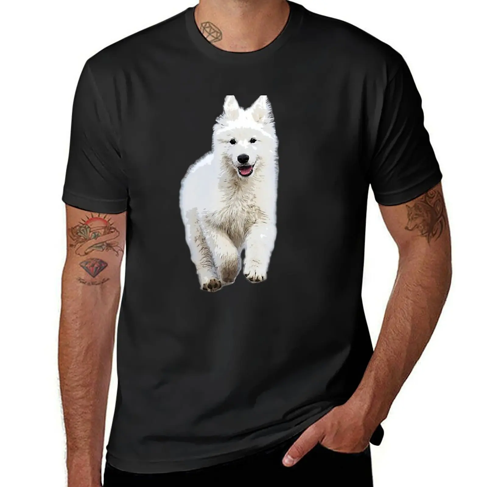 

White Swiss Shepherd Puppy Dog T-Shirt tops hippie clothes men graphic t shirts
