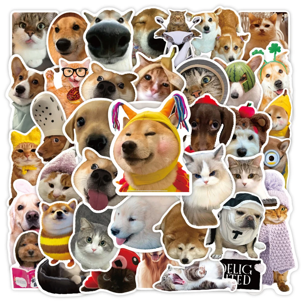 10/30/50pcs Kawaii Cat Dog Meme Cartoon Stickers DIY Skateboard Diary Phone Laptop Funny Cute Animals Graffiti Decals Wholesale
