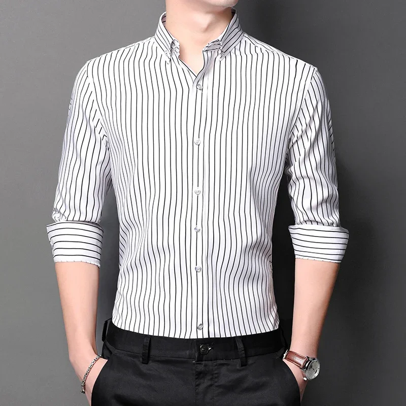 

BROWON Brand 2025 Spring Casual Shirt for Men Business Formal Shirt Men Autumn Office Long Striped Slim-fit Clothes for Man
