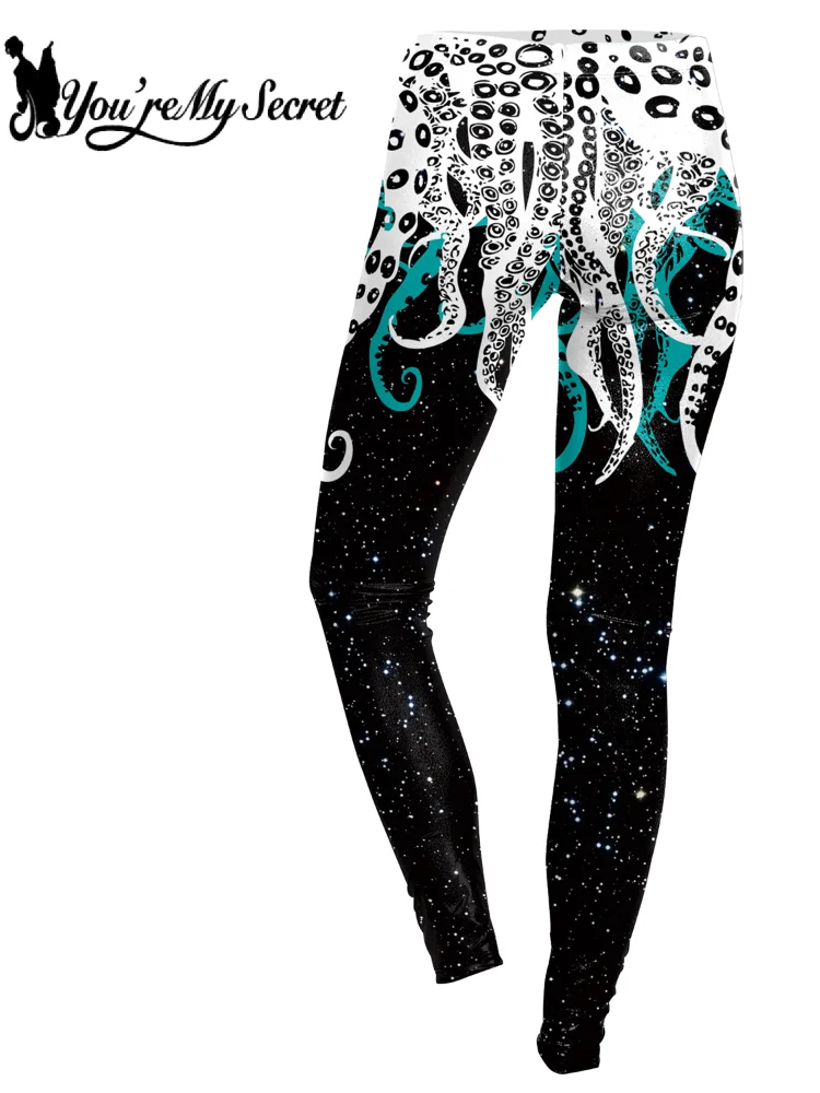 [You're My Secret] Legginsy Spring Devilfish Damskie z Nadrukiem 3D, Obcisłe Spodnie, Casualowe Spodnie do Jogi, Punkowy Wzór, Strój na Co Dzień