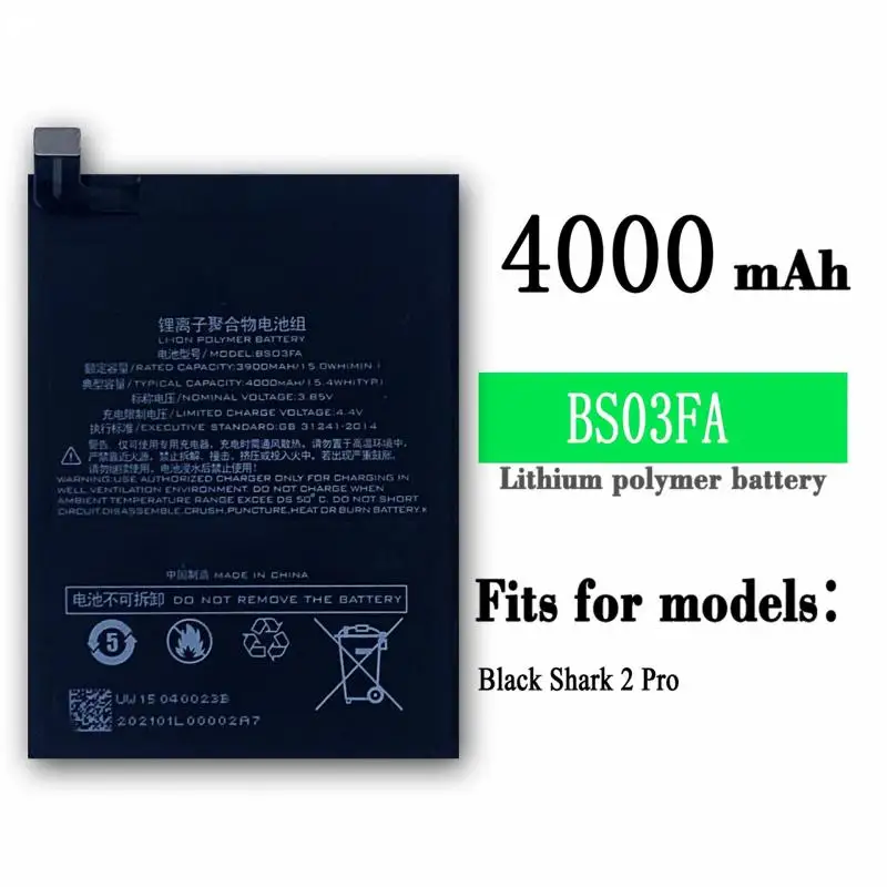 For Black Shark 1/2 Pro/3/3 Pro/3S/4/5 BS01FA/BS03FA/BS05FA/BS06FA/BS08FA/BS10FA Rechargeable Gaming Phone Replacement Battery