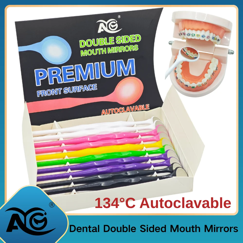 AG Autoclavable 135℃ 10pcs/Box Oral Tooth Whitening Dental Double Sided Mouth Mirrors Surface Exam Reflectors With Handle