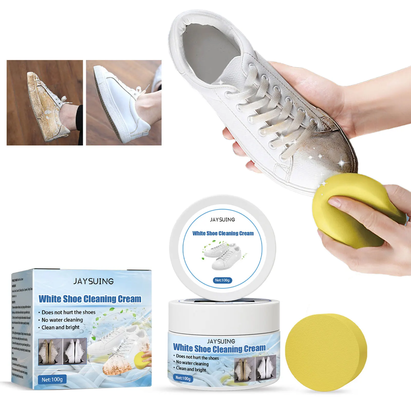 White Shoe Cleaning Cream Multi-functional Remove Stains Yellow Dirt Sports Sneakers Canvas Shoes Whitening Shoe Cleaner Cream