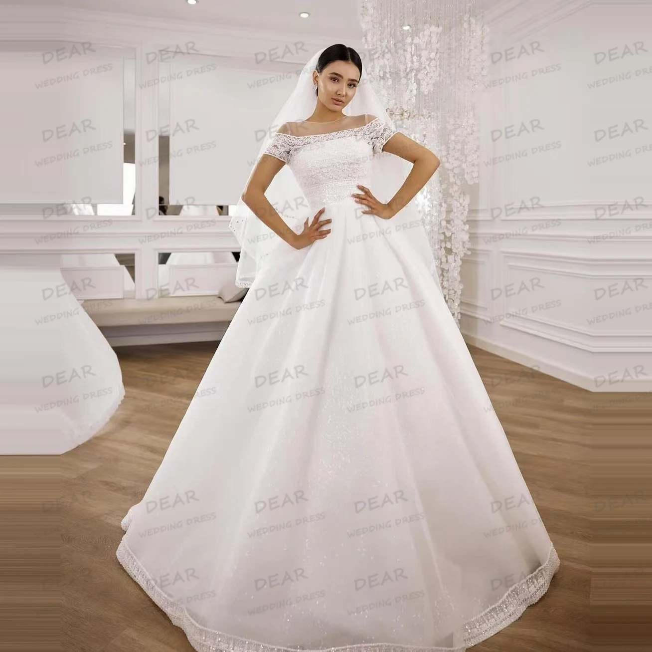 

Elegant Off The Shoulder Wedding Dresses Women's A Line Sexy Appliques Boat Neck Bridal Gowns Elegant Tulle Vestidos De Novia