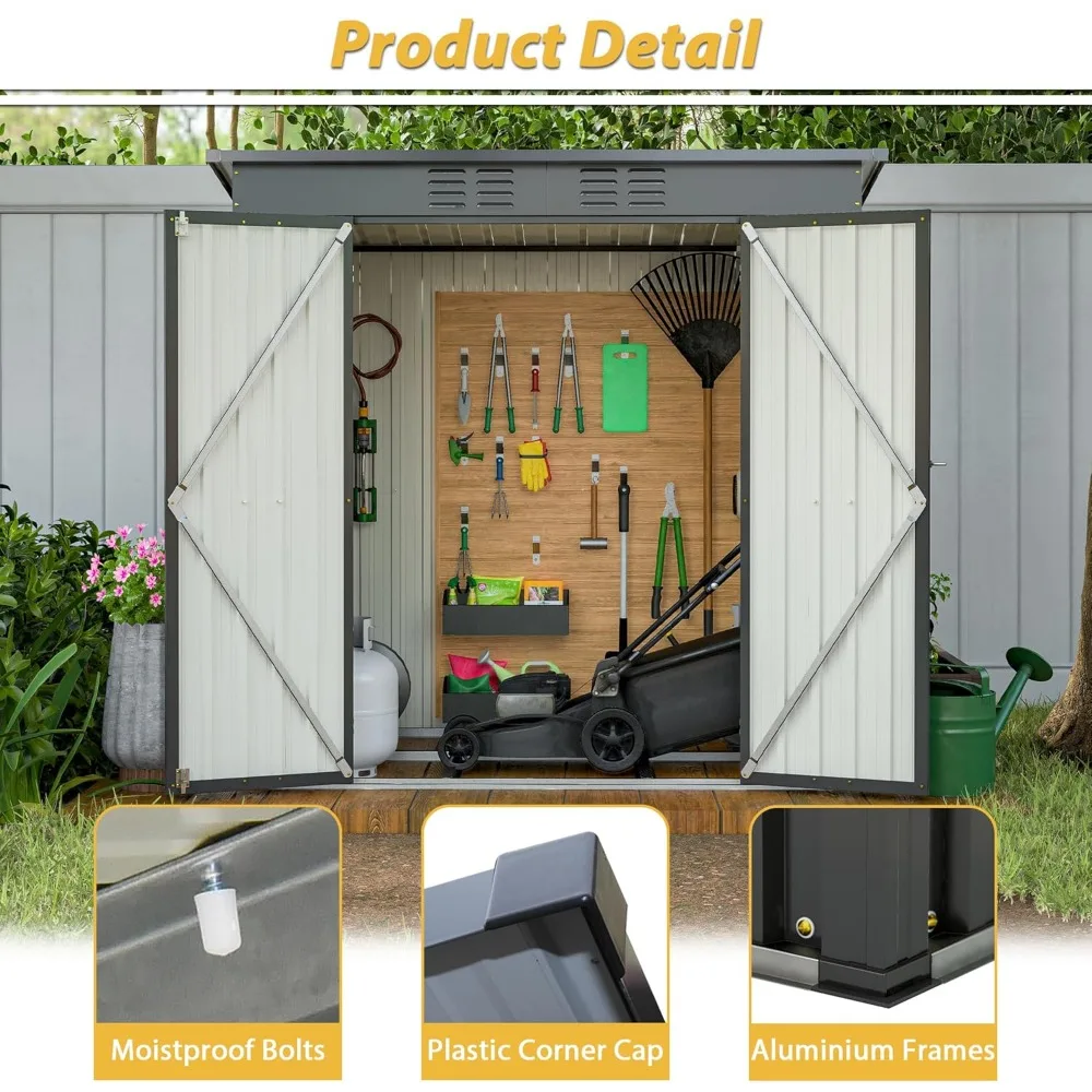 

6x4 Ft Outdoor Storage Shed with Lockable Double Doors, Aluminum Frame, Framed Floor, Metal Tool Cabinet, Customizable