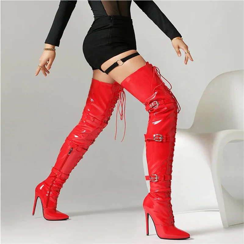 

Night Club Party Queen Boots Over The Knee Boots High Heels Women Boots Sexy Plus Size 46 Thin Heels Shoes