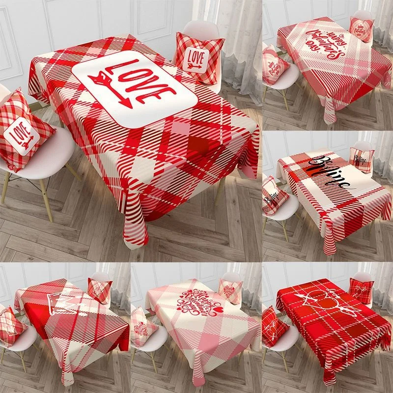 

Red grid table cloth for Valentine's Day Nordic waterproof cotton and linen table cloth for dining room household table cloth