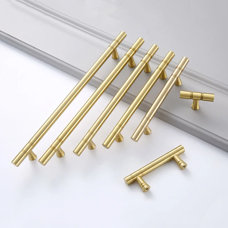 Solid Brass Kitchen Cabinet Handles Golden Drawer Wardrobe Knobs Furniture Bar Handle Door Hardware with Curved Circule