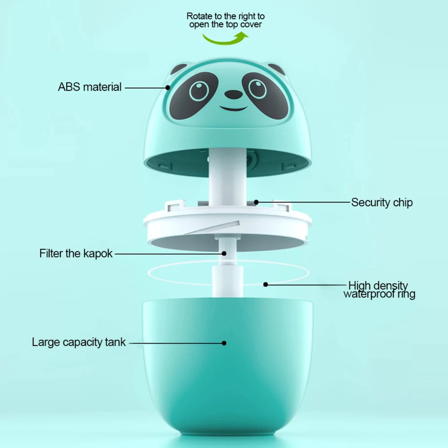 New Charming Cute Panda Air Humidifier: USB Chargeable Cool Mist Sprayer Plants Purifier with Night Light - Oil Diffuser and Hum