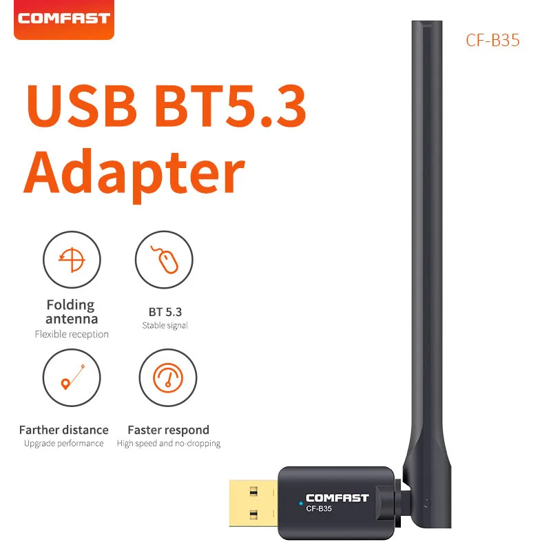 USB Bluetooth 5.3 Dongle Adapter Black Antenna Adaptador for PC Laptop Wireless Speaker Audio Receiver USB Transmitter CF-B35