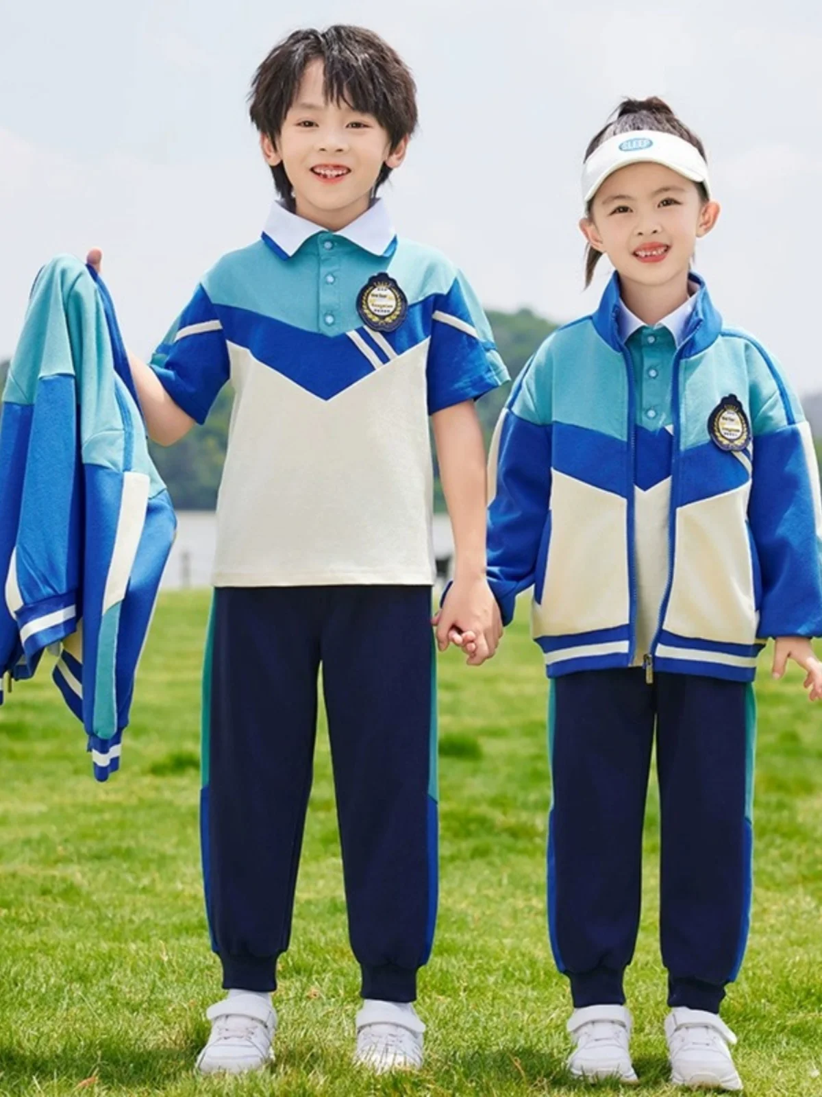 primary-school-uniform-set-spring-autumn-sports-four-piece-set-kindergarten-class-uniform-teacher-children's-cotton-polyester