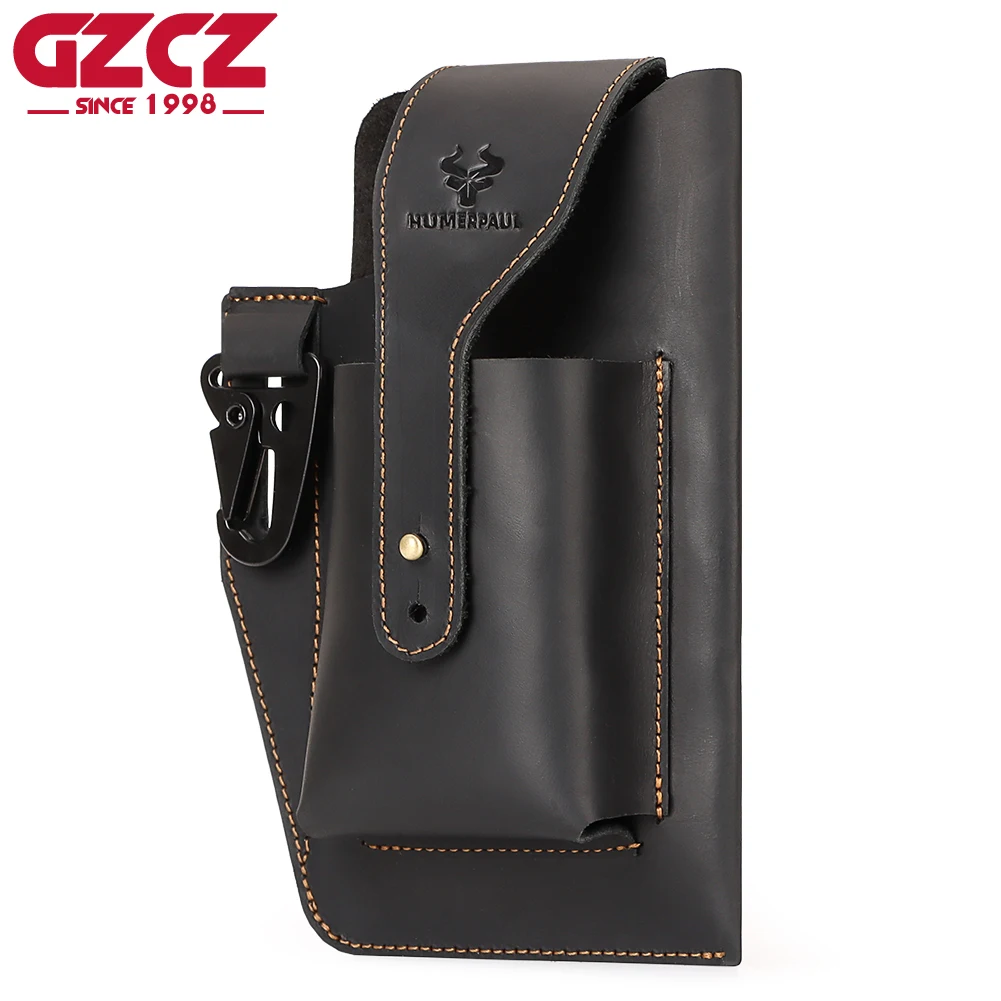 

GZCZ Vintage Leather Waist Bag for Men Casual Carrying Case Outdoor Fashion Belt Bag Male Small Multifunctional Holster