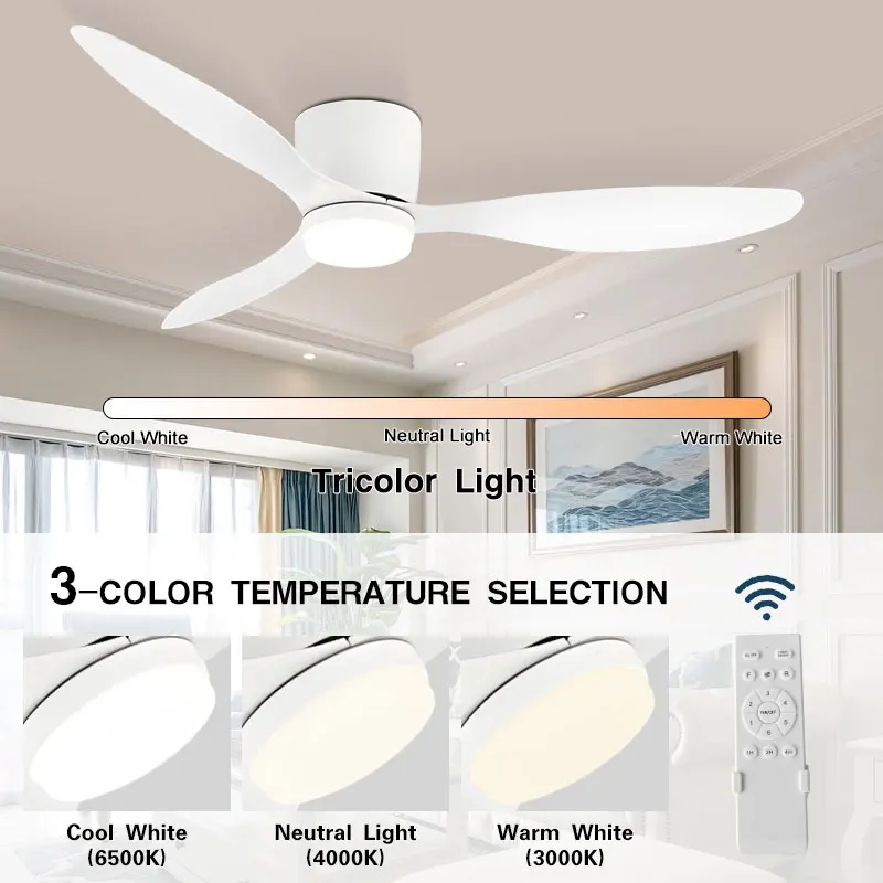 Silent LED Ceiling Fans with Lights 42inch 52inch Large Volume Ceiling Fan with Remote Control DC Motor 6 Speeds Timing 3 Blades