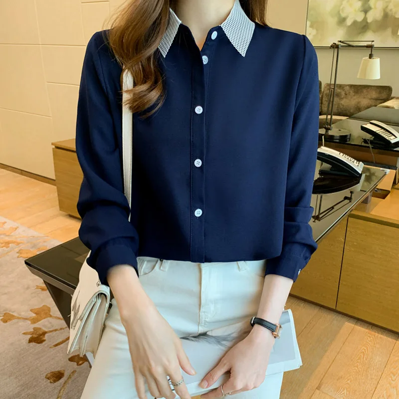 Women Simple Loose Fashion Blouse Lady Business Casual Solid Professional Shirts Spring Long Sleeve New Cardigan